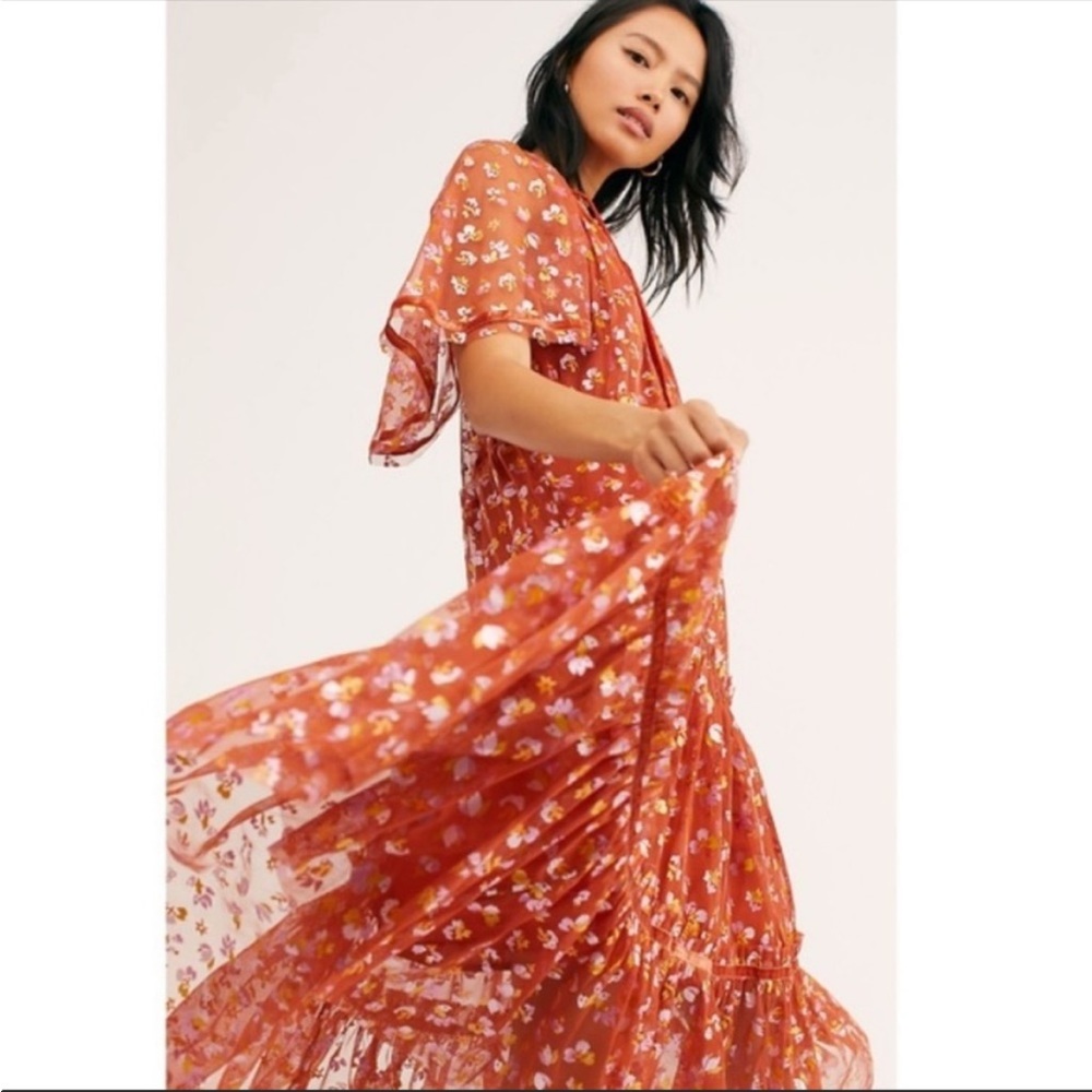 Free People Practical Magic Midi Dress Rust Tulle sz small